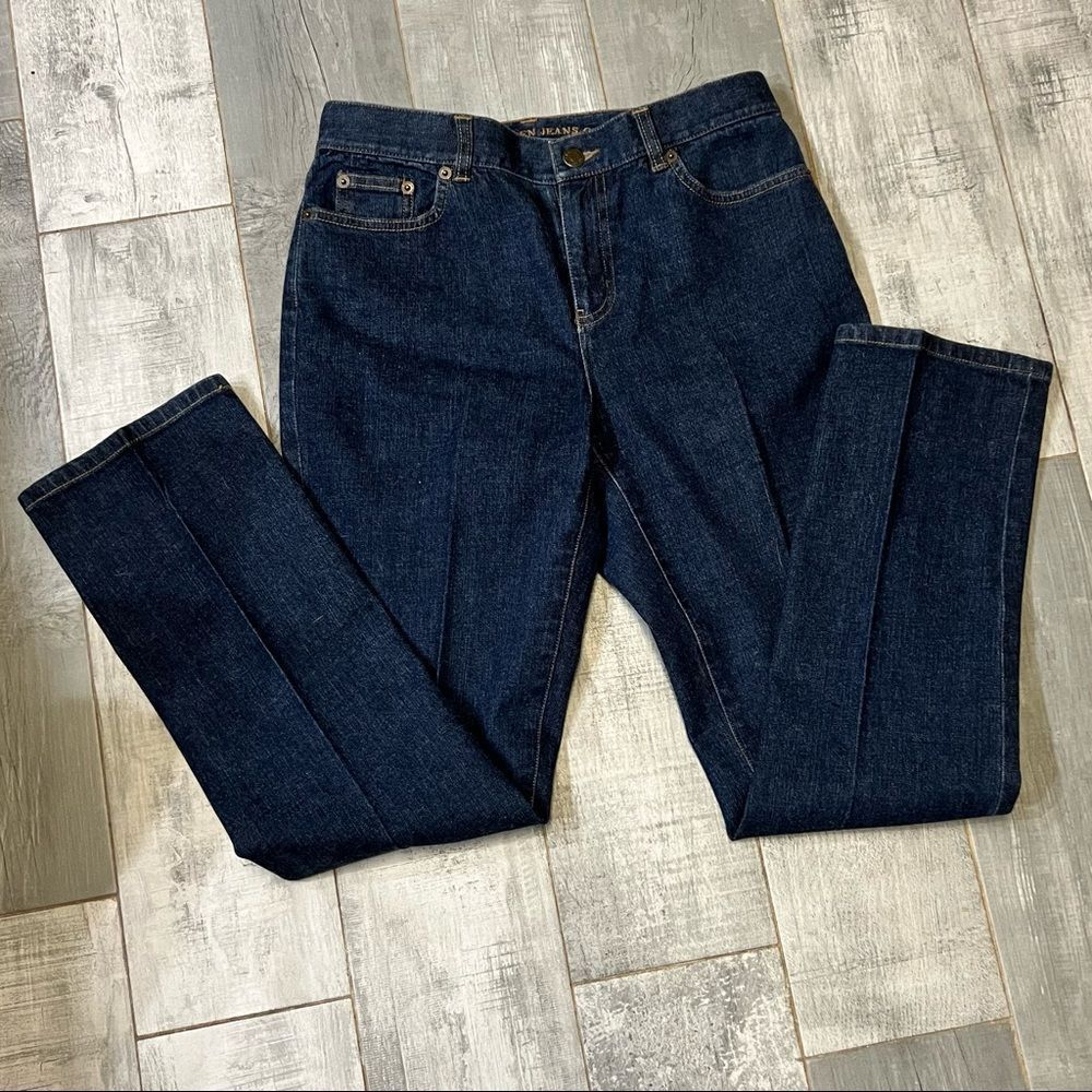 Vtg 90s Ralph Lauren High Rise Rigid Denim Creased Straight Leg Jean Leather 2 P - Picture 2 of 7